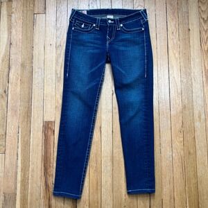 True Religion Jodie Glitz & Glam Jean Rhinestone Buttons Flap Low Rise Skinny 28